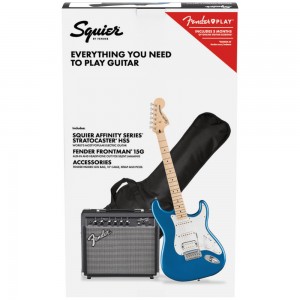 Fender Squier Affinity Series Stratocaster HSS Pack, Lake Placid Blue, Gig Bag, 15W Frontman Amp