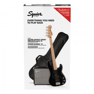 Fender Squier Affinity Series Precision Bass PJ Pack, Black, Gig Bag, Rumble 15 Amp