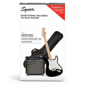  Squier Sonic Stratocaster Pack, Black, Frontman Amp