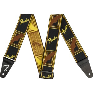 Fender WeighLess Monogram Strap, Black/Yellow/Brown, 2