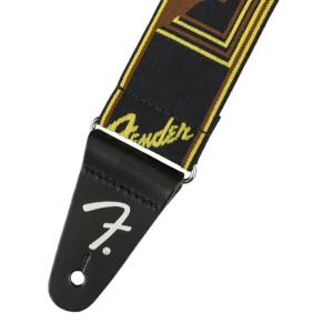 Fender WeighLess Monogram Strap, Black/Yellow/Brown, 2