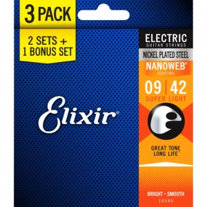 Elixir 16540 Nanoweb Super Light 9 - 42 Electric Strings 3 Pack