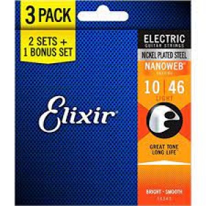 Elixir 16542 Nanoweb Light 10 - 46 Electric Strings 3 Pack