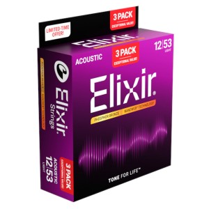 Elixir 16569 Acoustic Nanoweb 92/8 Phosphor Bronze Light ( 12-53 ) - 3 Pack 16052 Elixir 16569 Acoustic Nanoweb 92/8 Phosphor Bronze Light ( 12-53 ) - 3 Pack 16052