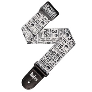 D'Addario Beatles 1964 US Tour Ticket Stubs Guitar Strap, Black and White