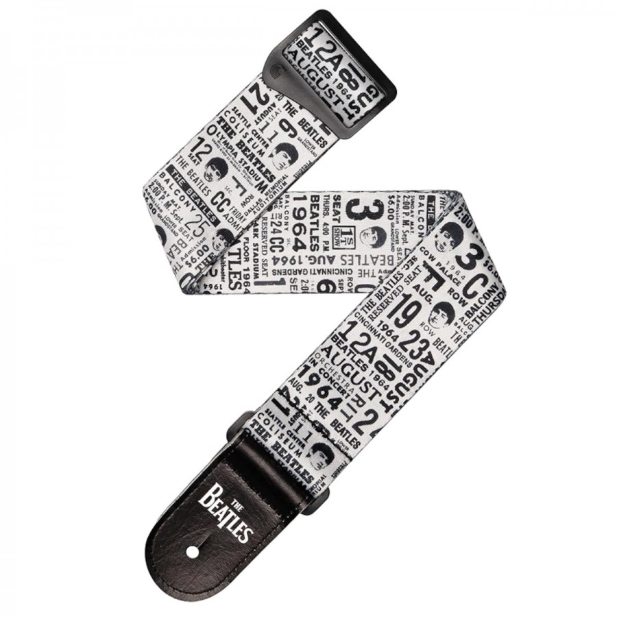 D'Addario Beatles 1964 US Tour Ticket Stubs Guitar Strap, Black and White