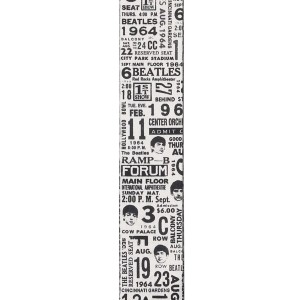 D'Addario Beatles 1964 US Tour Ticket Stubs Guitar Strap, Black and White
