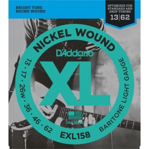 D'Addario EXL158 Nickel Wound Electric Guitar Strings, Baritone Light, 13-62