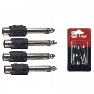 Stagg AC-PMCFH Audio Adapter, RCA Mono Female to 6.3mm Mono Jack Male, 4-Pack
