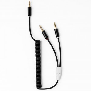 Candycords - myVolts audio cable, 3.5mm straight jack to 2 x 3.5mm straight mono jack, curly 26cm to 30cm, Liquorice Black