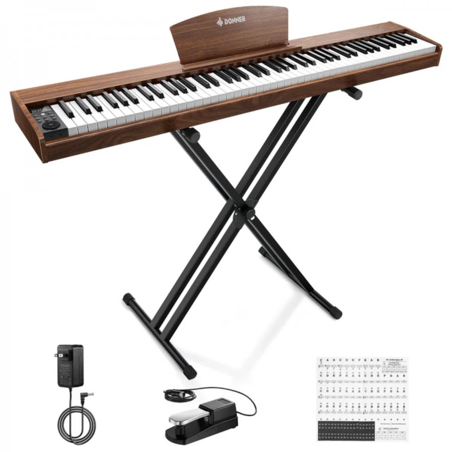 Donner DEP-1S 88-Key Digital Piano with Stand - Retro Wood
