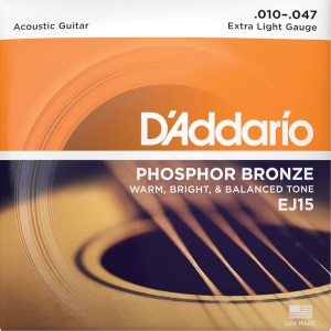 D'Addario EJ15 Phosphor Bronze Acoustic Guitar Strings, Extra Light, 10-47
