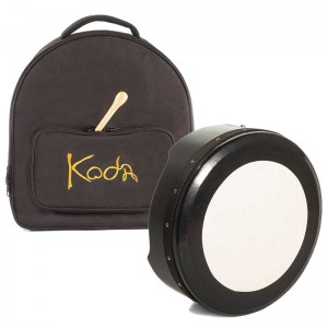Koda Bodhran Tuneable 16”x5” Black with Black Tape - Padded Gig Bag & Beater