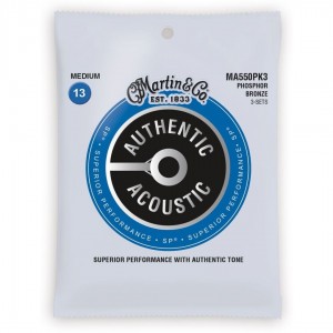 Martin MA550PK3 Phosphor Bronze Acoustic Guitar Strings, 13-56, 3-Pack