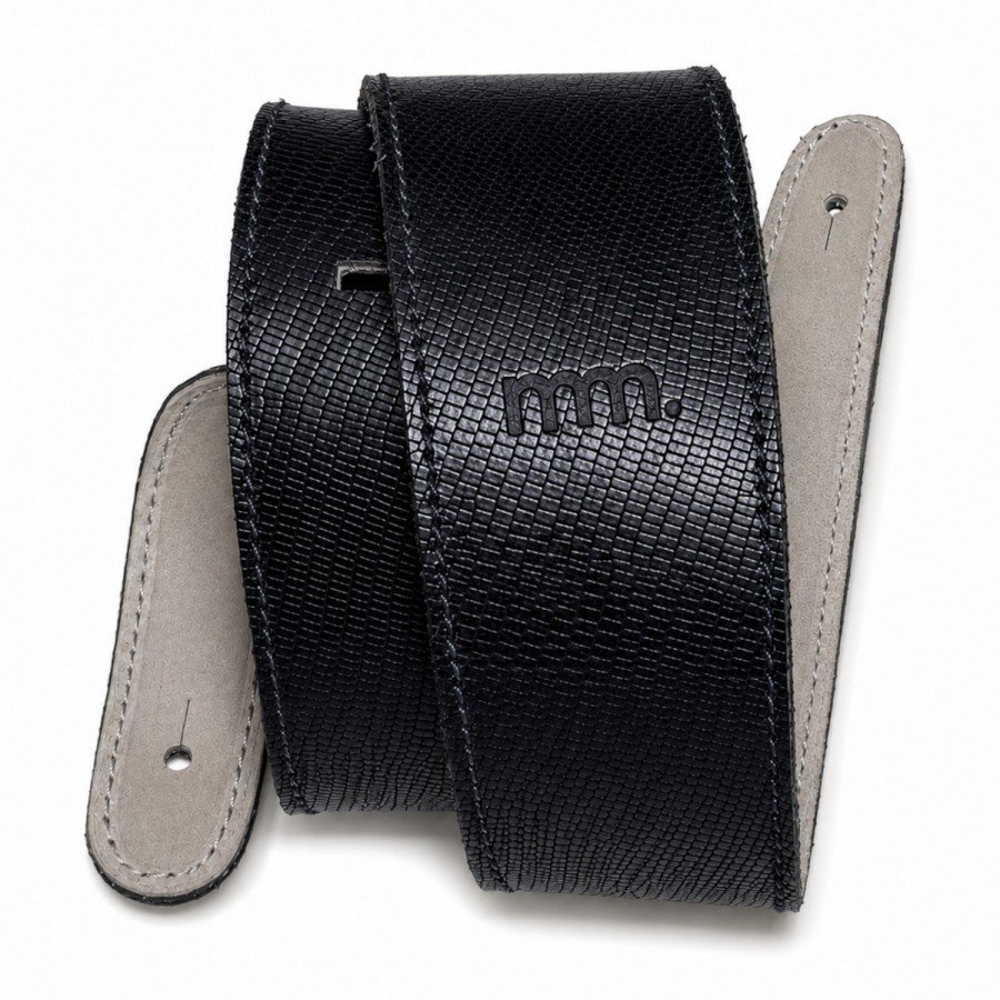 mm Premium Comfort Upcycled Leather Guitar Strap - Black Crocodile