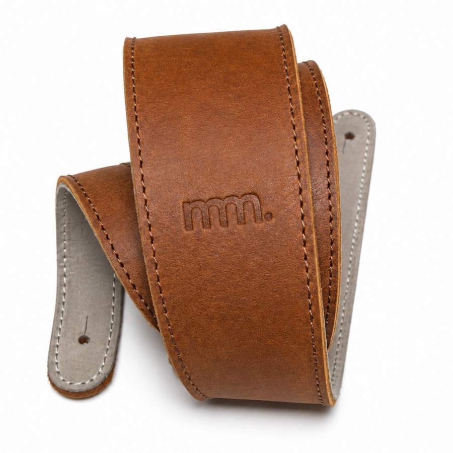 mm Premium Comfort Upcycled Leather Guitar Strap - Worn Brown
