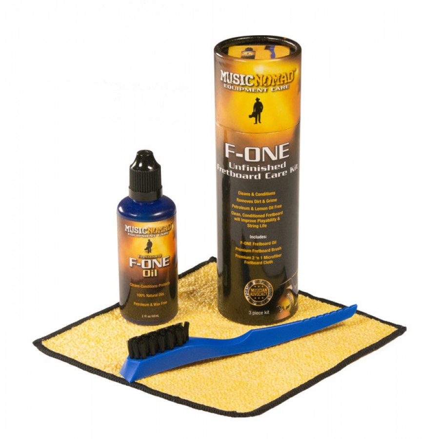 Music Nomad MN125 F-ONE Unfinished Fretboard Care Kit - Oil, Brush, Cloth