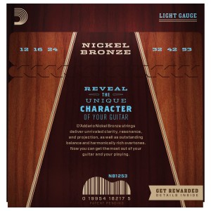 D'Addario NB1253 Nickel Bronze Light Top / Med Bottom Acoustic Strings (.012-.053)
