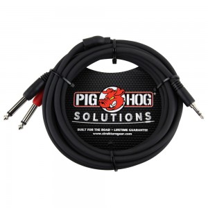 Pig Hog 10ft Stereo Breakout Cable, 3.5mm Headphone to Dual 1/4