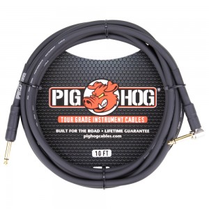 Pig Hog Instrument Cable 10ft, Right Angle Jack
