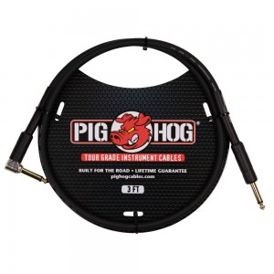 Pig Hog Instrument Cable, 3ft, Jack - Jack, Right Angle