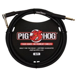 Pig Hog Instrument Cable, 6ft - Jack to Right Angle Jack