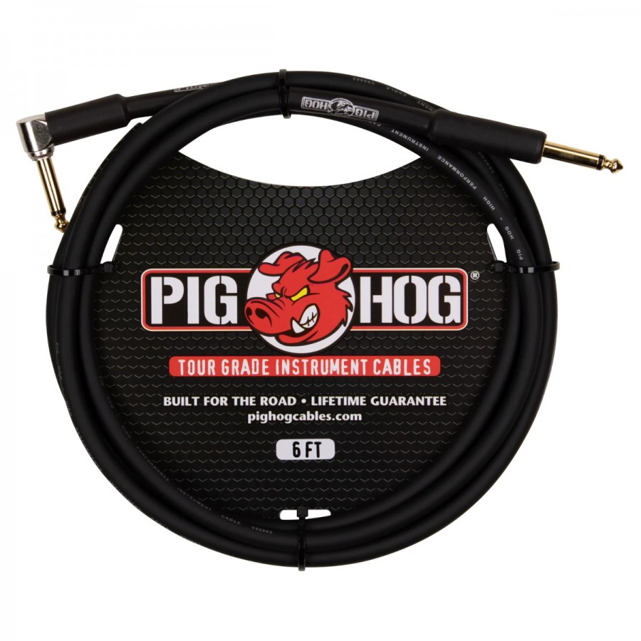 Pig Hog Instrument Cable, 6ft - Jack to Right Angle Jack
