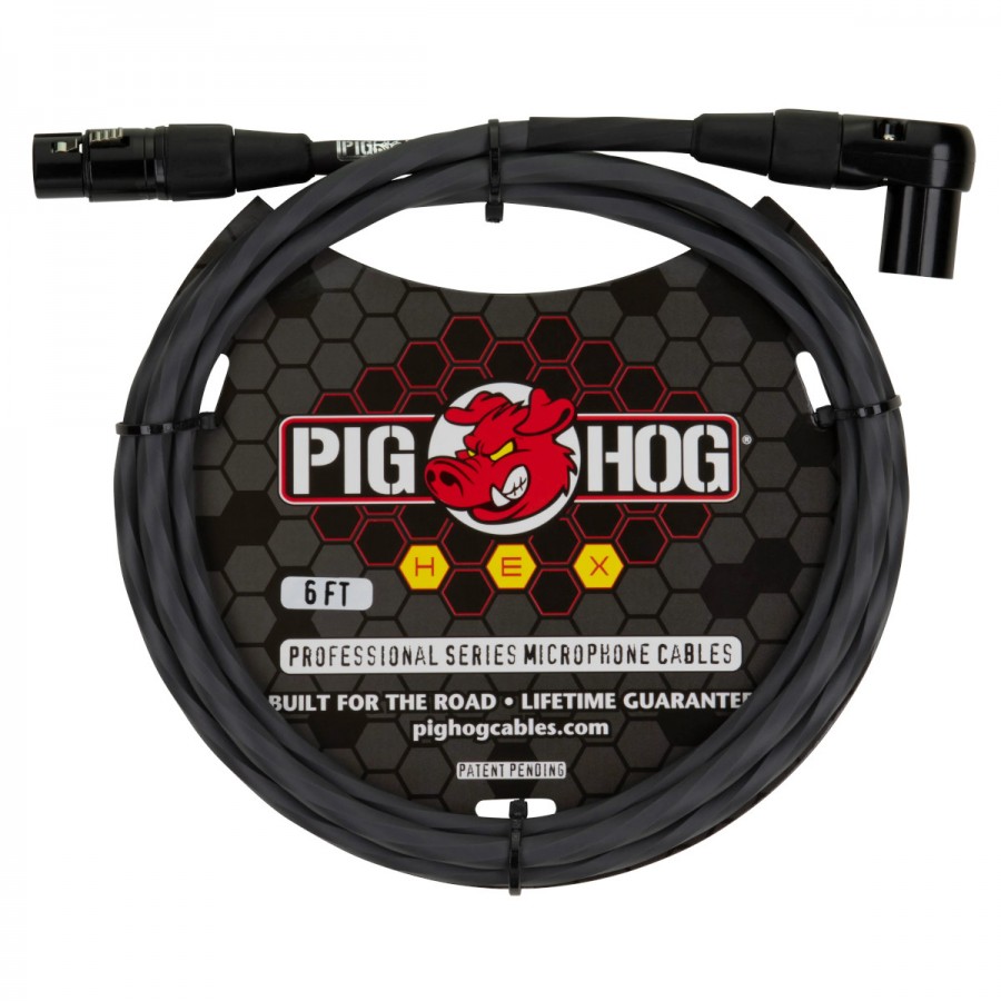 Pig Hog Hex Series Right Angle XLR Mic Cable, 6ft - Grey
