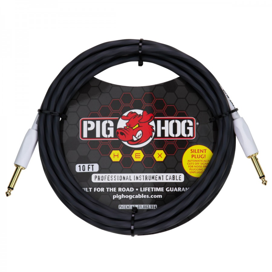 Pig Hog Hex Series Silent Instrument Cable, 10 ft - Grey
