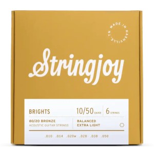 Stringjoy Brights Extra Light Gauge (10-50) 80/20 Bronze Acoustic Guitar Strings