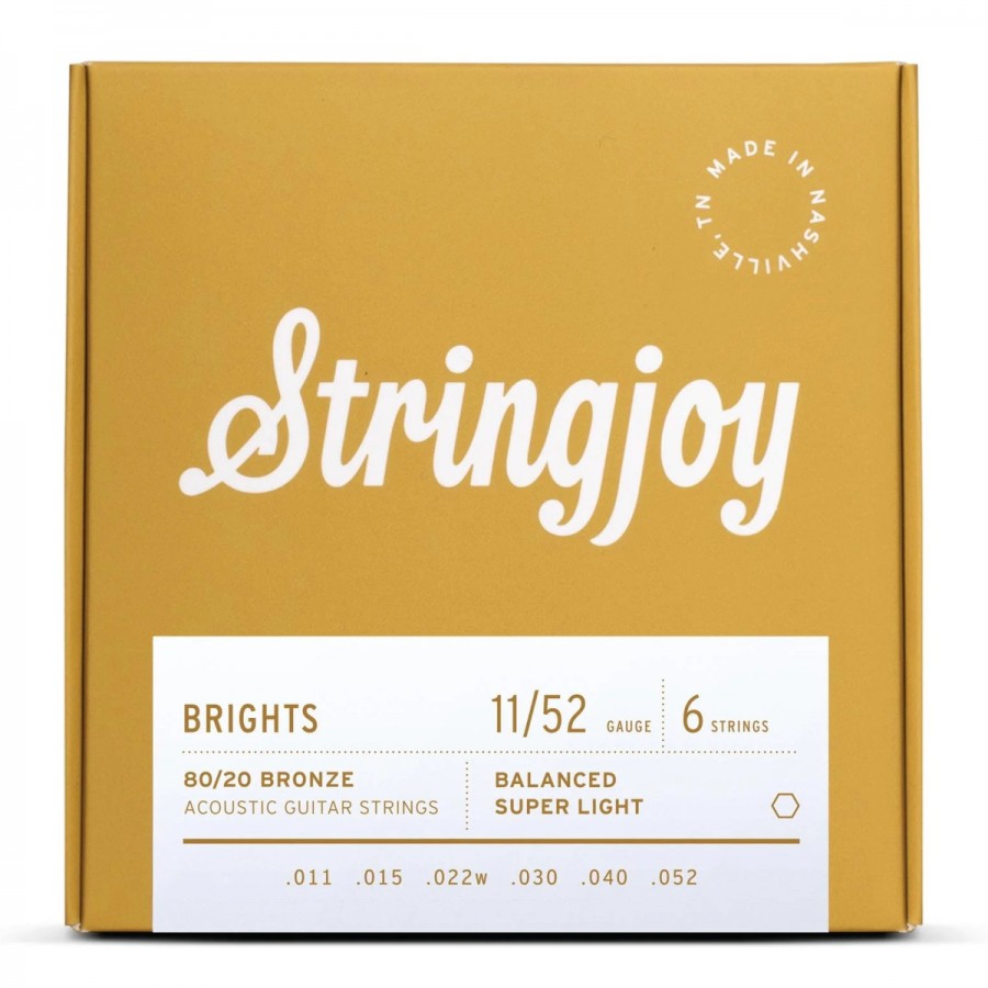 Stringjoy Brights Super Light Gauge (11-52) 80/20 Bronze Acoustic Guitar Strings