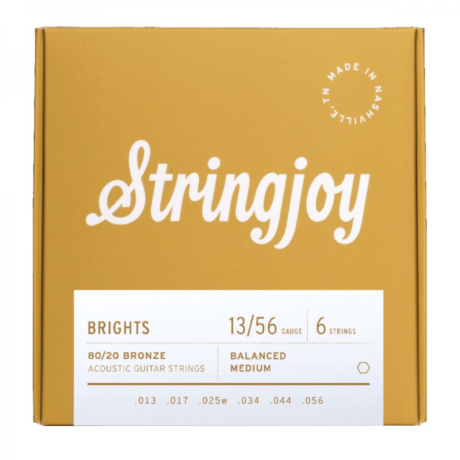 Stringjoy Brights Medium Gauge (13-56) 80/20 Bronze Acoustic Guitar Strings