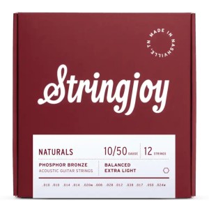 Stringjoy Naturals 12 String Extra Light Gauge (10-50) Phosphor Bronze Acoustic Guitar Strings