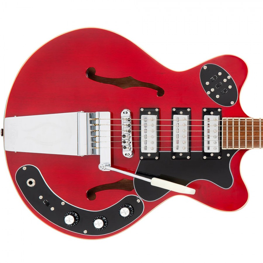 Vintage REVO Series 'Superthin' Electric Guitar - Cherry Red