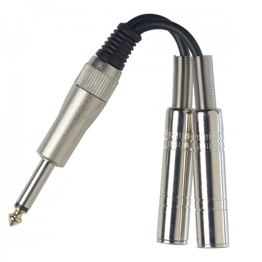 Stagg YC-0,1/1P2PFH Audio Cable, 2 x 6.3mm Mono Jack Female to 6.3mm mono Jack Male, 10cm