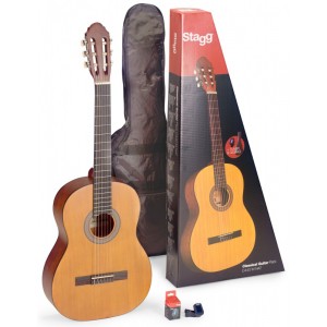 Stagg C440M Pack: 4/4 Size Classical Guitar Pack with Tuner and Bag - Natural 