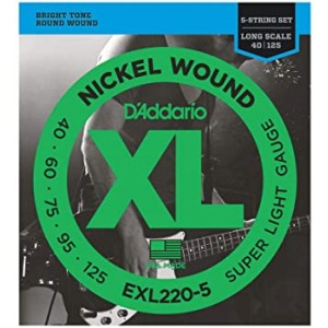 D'Addario EXL220-5 5-String Nickel Wound Bass Strings, Super Light, 40-125, Long Scale