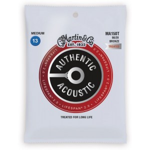 Martin MA150T Authentic Acoustic LifeSpan 2.0 Acoustic Guitar Strings, 80/20 Bronze, Medium, 13-56 
