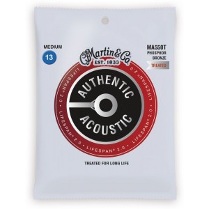 Martin MA550T Authentic Acoustic LifeSpan 2.0 Acoustic Guitar Strings, Phosphor Bronze, Medium, 13-56 