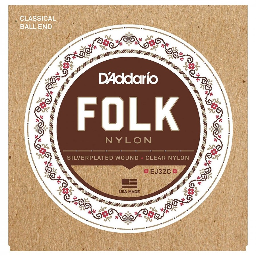 D'Addario EJ32C Folk Nylon Classical Guitar Strings with Ball End