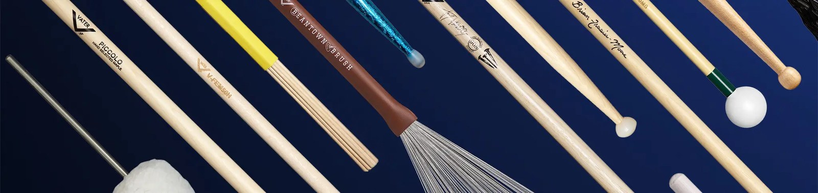 A selection of Vater brushes, rods and mallets