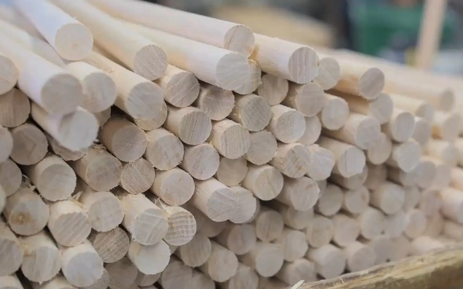Wooden dowels at the Vater drumstick factory